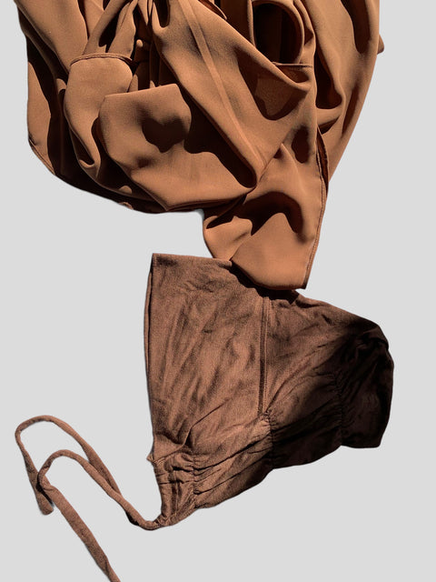 Brown - Semi attached chiffon and underscarf