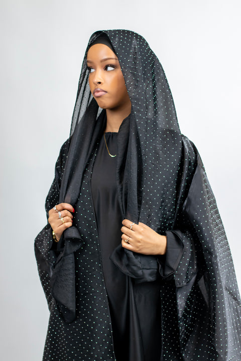 Black Luxury Sheer Embellished Abaya