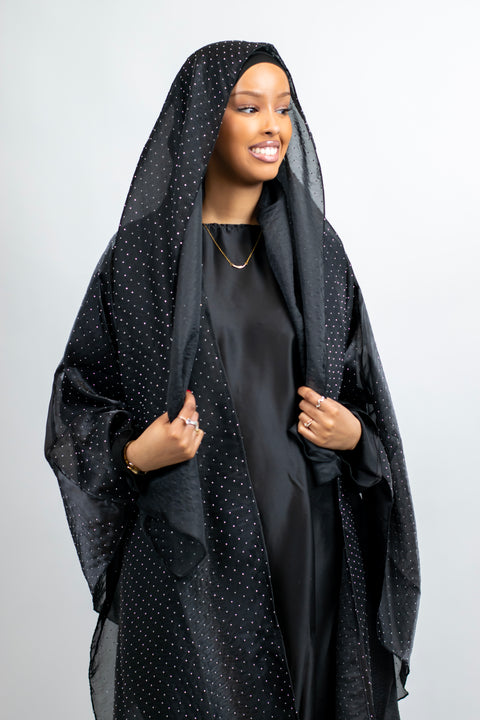 Black Luxury Sheer Embellished Abaya