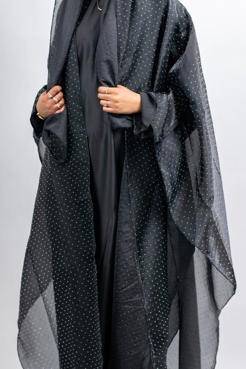 Black Luxury Sheer Embellished Abaya