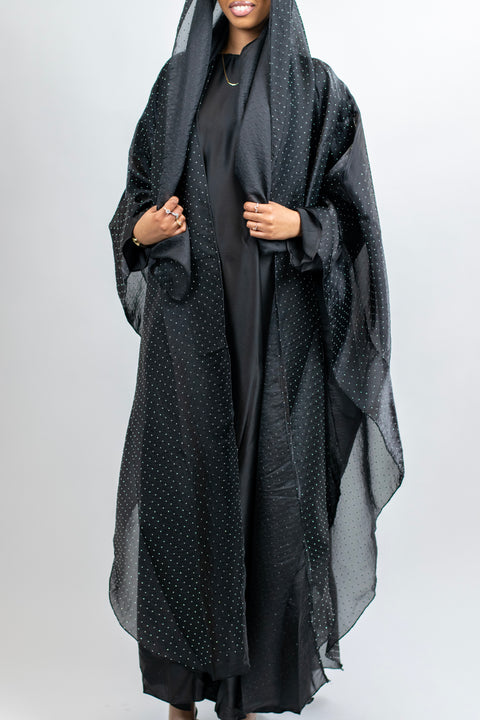 Black Luxury Sheer Embellished Abaya
