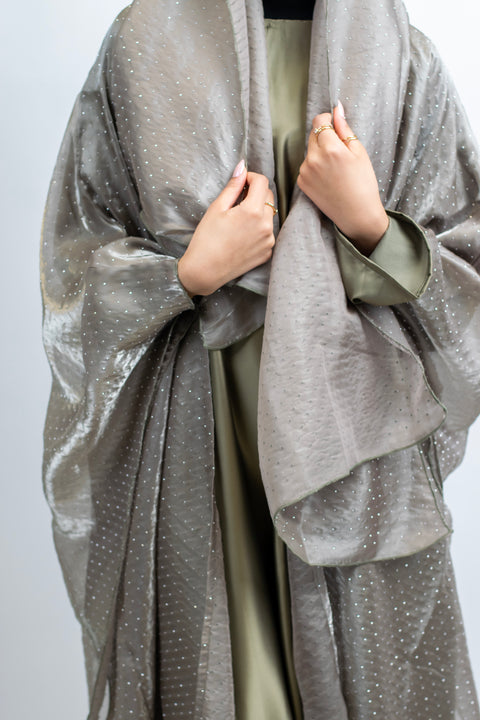 Green Luxury Sheer Emballished Abaya