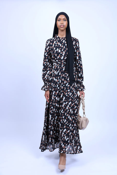 Amaya Patterned Chiffon A-Line Dress