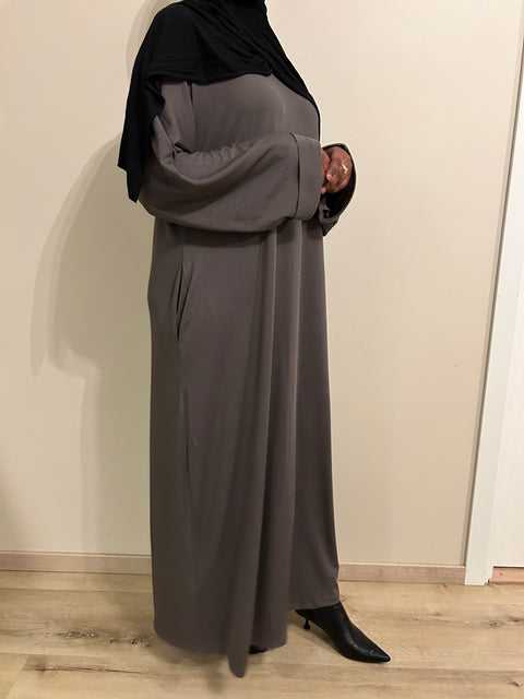 Dark Grey Ribbed Abaya Dress