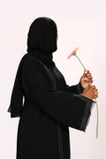 Nura Black Striped abaya - 3 piece set