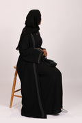 Nura Black Striped abaya - 3 piece set